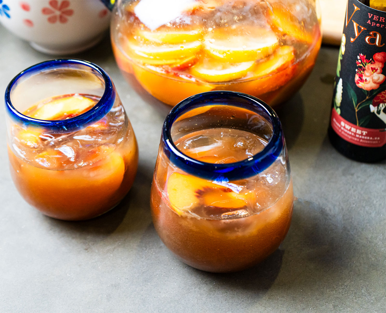 Glasses of sweet vermouth sangria